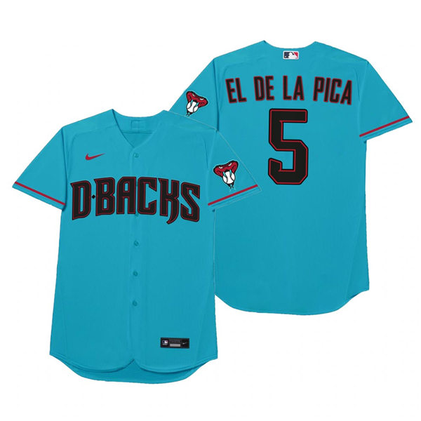 Mens Arizona Diamondbacks #5 Eduardo Escobar Nike Blue 2021 Players' Weekend Nickname El De La Pica
