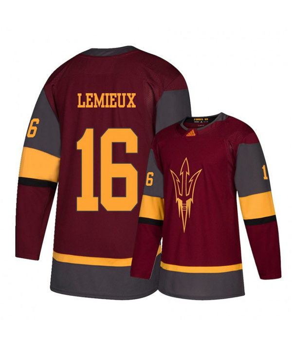 Mens Arizona State Sun Devils #16 Austin Lemieux Stitched Adidas Maroon Hockey Jersey