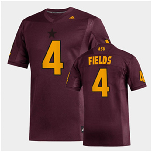 Mens Arizona State Sun Devils #4 Evan Fields adidas 2020 Maroon Gold College Football Jersey
