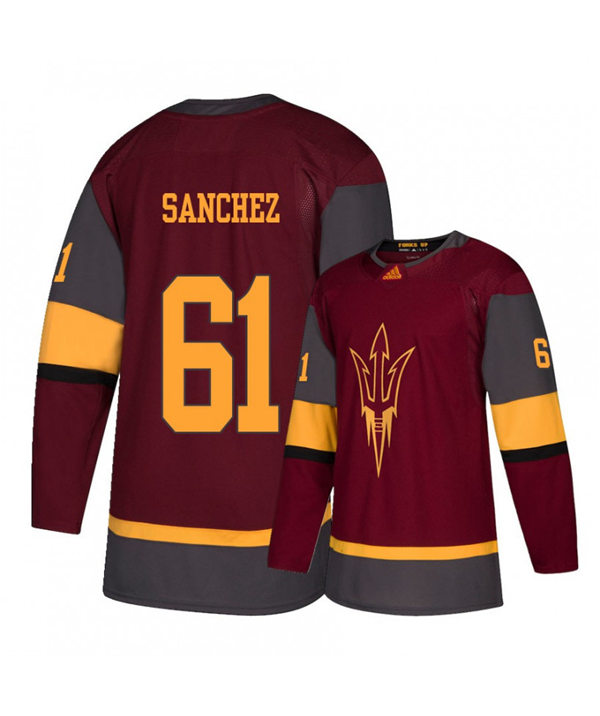 Mens Arizona State Sun Devils #61 James Sanchez Stitched Adidas Maroon Hockey Jersey