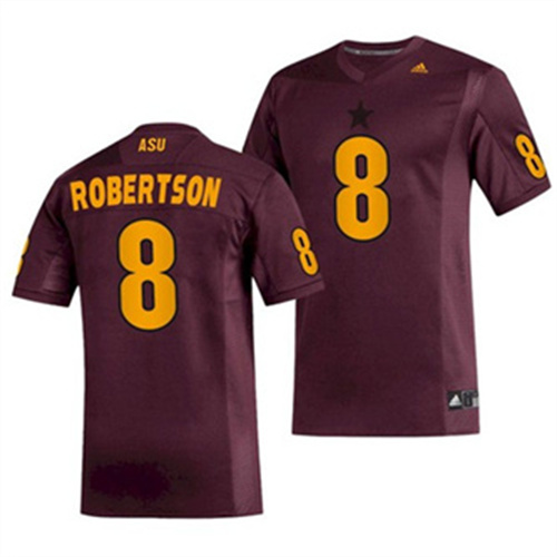 Mens Arizona State Sun Devils #8 Merlin Robertson adidas 2020 Maroon Gold College Football Jersey