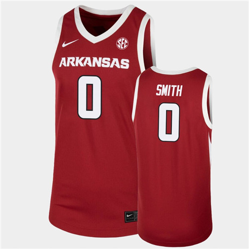 Mens Arkansas Razorbacks #0 Justin Smith Nike 2020-21 Cardinal College Basketball Game Jersey
