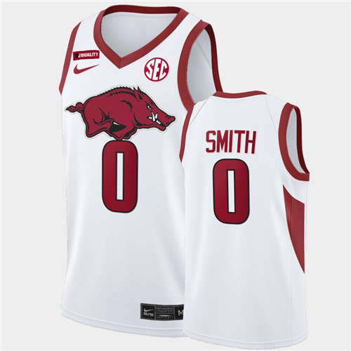 Mens Arkansas Razorbacks #0 Justin Smith Nike White College Basketball Special Edition Jersey