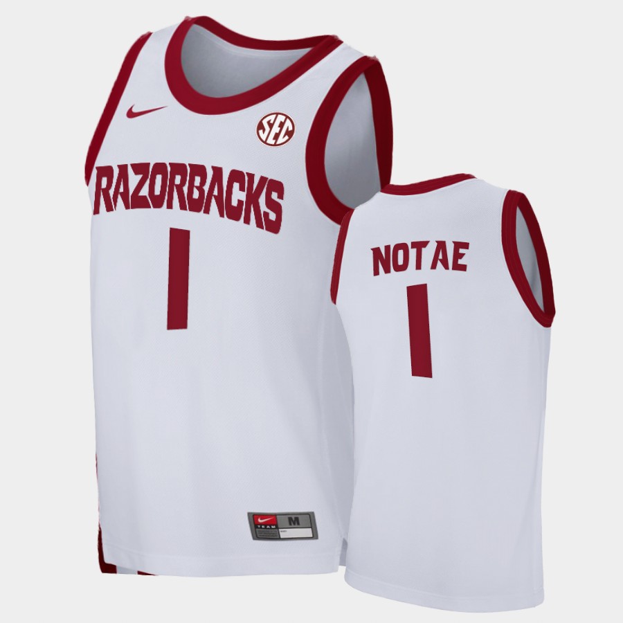 Mens Arkansas Razorbacks #1 JD Notae Nike 2020-21 White College Basketball Game Jersey