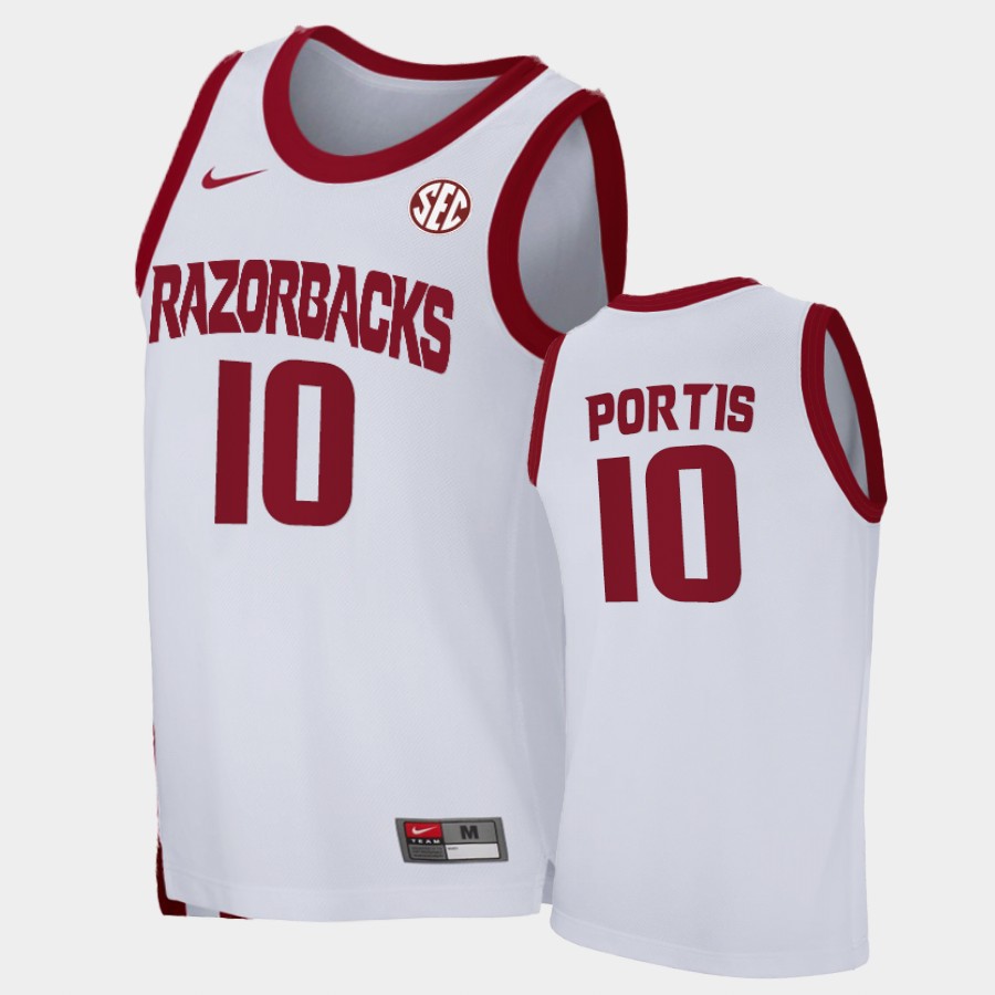 Mens Arkansas Razorbacks #10 Bobby Portis Nike 2020-21 White College Basketball Game Jersey