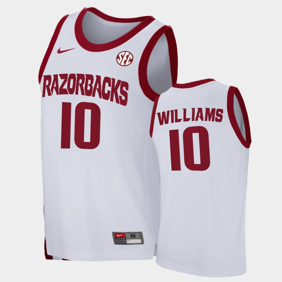 Mens Arkansas Razorbacks #10 Jaylin Williams Nike 2020-21 White College Basketball Game Jersey