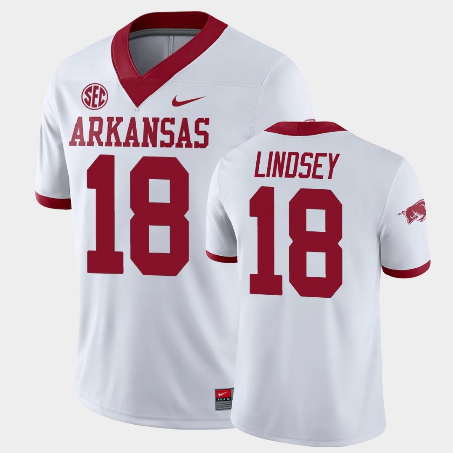 Mens Arkansas Razorbacks #18 Jack Lindsey Arkansas Razorbacks Nike White College Football Alternate Game Jersey