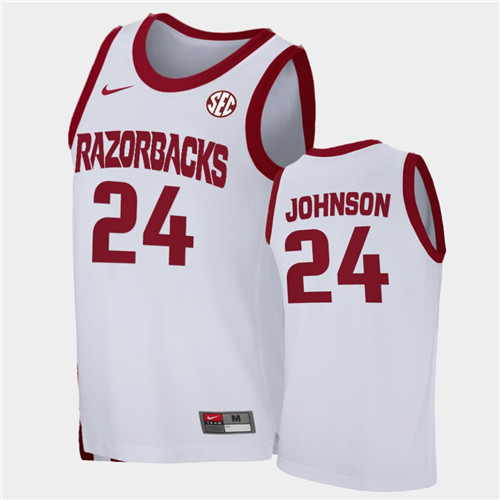 Mens Arkansas Razorbacks #24 Joe Johnson Nike 2020-21 White College Basketball Game Jersey