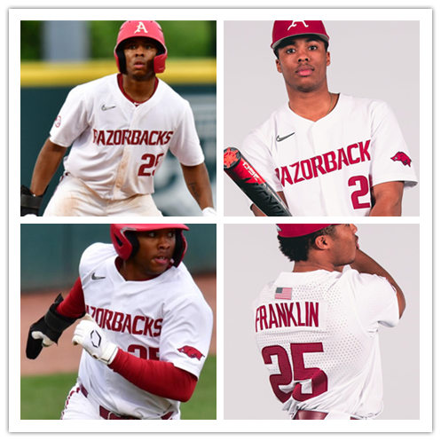 Mens Arkansas Razorbacks #25 Christian Franklin 2020 Diamonds Nike White Vapor Prime College Baseball