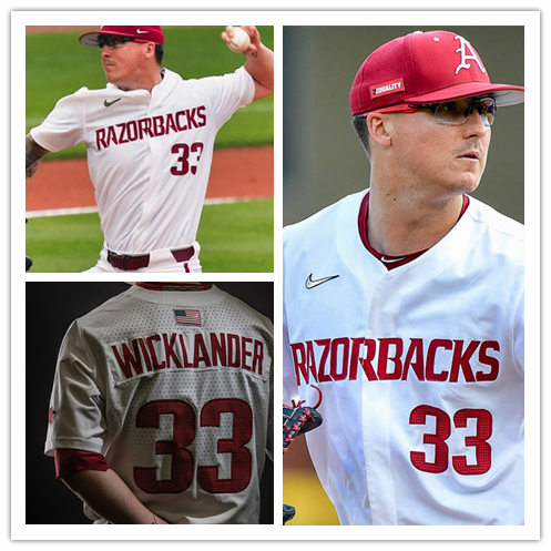Mens Arkansas Razorbacks #33 Patrick Wicklander 2020 Diamonds Nike White Vapor Prime College Baseball