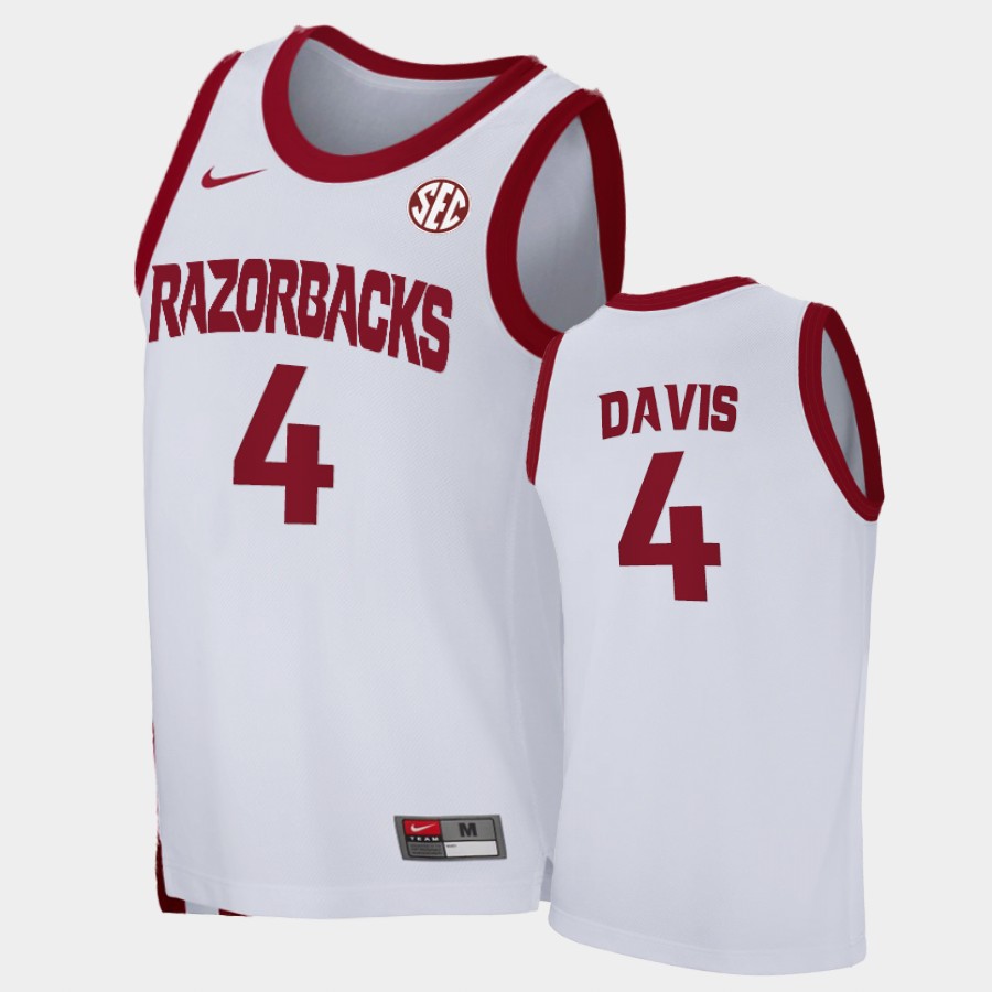 Mens Arkansas Razorbacks #4 Davonte Davis Nike 2020-21 White College Basketball Game Jersey