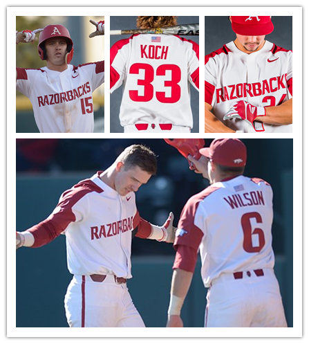 Mens Arkansas Razorbacks Custom Craig Gentry Brett Eibner Jalen Beeks Blake Parker Drew Smyly Nike White Cardinal Shoulder Baseball Jersey