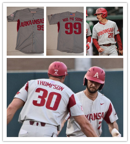 Mens Arkansas Razorbacks Custom James McCann Craig Gentry Brett Eibner Jalen Beeks Blake Parker Nike Grey Baseball Jersey