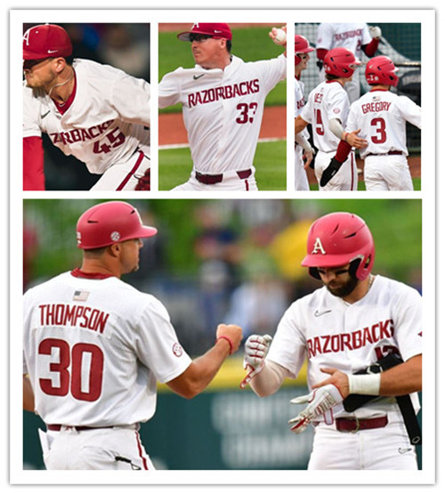 Mens Arkansas Razorbacks Custom James McCann Drew Smyly Barrett Astin Andrew Benintendi Blaine Knight 2020 Diamonds Nike White Baseball Jersey