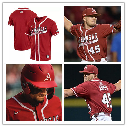 Mens Arkansas Razorbacks Custom Logan Forsythe Dallas Keuchel Blaine Knight Jalen Beeks Nike Cardinal Retro Baseball Jersey