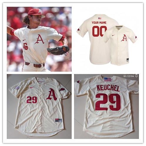 Mens Arkansas Razorbacks Custom Logan Forsythe Dallas Keuchel Blaine Knight James McCann Barrett Astin Andrew Benintendi Nike Cream Baseball Jersey