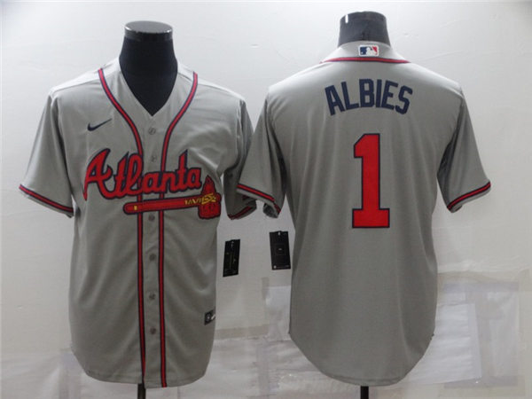 Mens Atlanta Braves #1 Ozzie Albies Nike Road Grey Cool Base Jersey