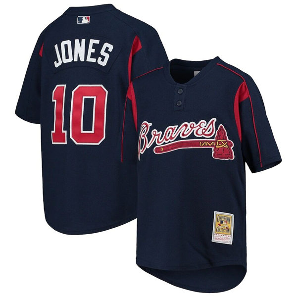 Mens Atlanta Braves #10 Chipper Jones Navy Mitchell & Ness Cooperstown Collection Batting Practice