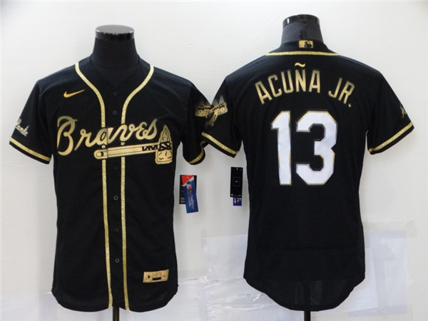 Mens Atlanta Braves #13 Ronald Acuna Jr. Nike Black Golden Edition Stitched Jersey