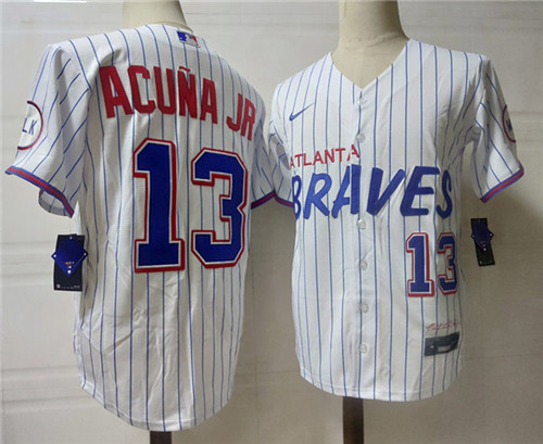 Mens Atlanta Braves #13 Ronald Acuna Jr. Nike White 2021 City Connect Baseball Jersey