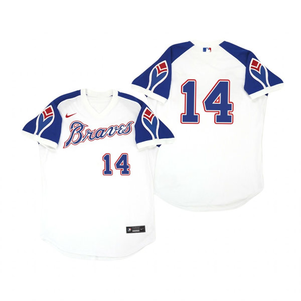 Mens Atlanta Braves #14 Adam Duvall Nike White Pullover Cooperstown Jersey