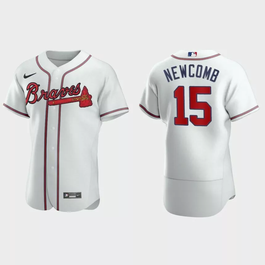 Mens Atlanta Braves #15 Sean Newcomb White Authentic Jersey