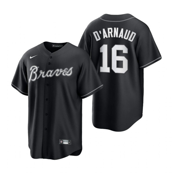 Mens Atlanta Braves #16 Travis d'Arnaud Nike Stitched 2021 Black Fashion Jersey