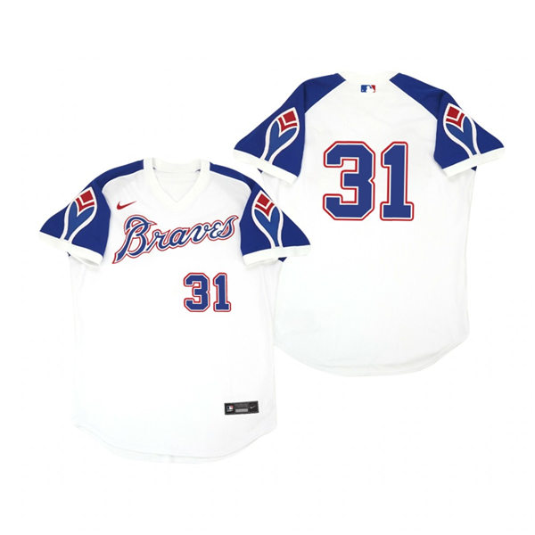 Mens Atlanta Braves #31 Greg Maddux White Throwback Home Cooperstown Jersey