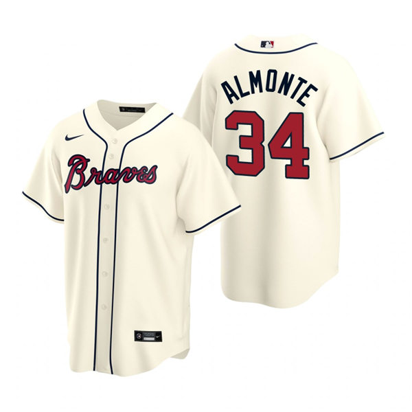 Mens Atlanta Braves #34 Abraham Almonte Stitched Nike Cream Alternate Cool Base Jersey