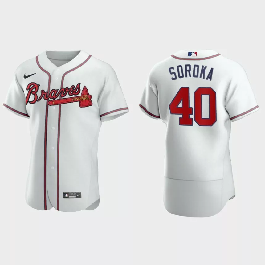 Mens Atlanta Braves #40 Mike Soroka White Authentic Jersey