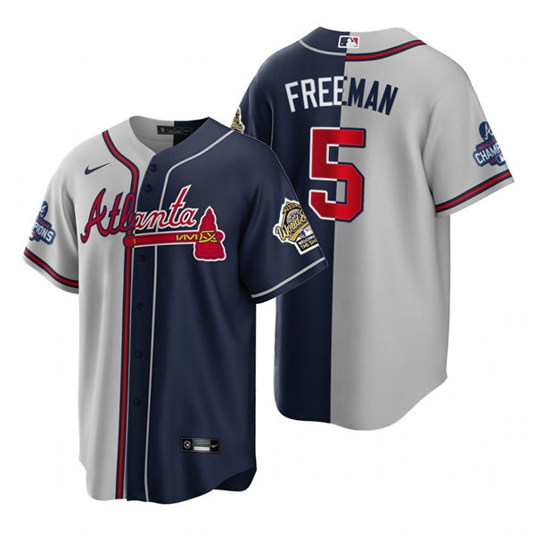 Mens Atlanta Braves #5 Freddie Freeman Nike Grey Navy Split Two-Tone Jersey