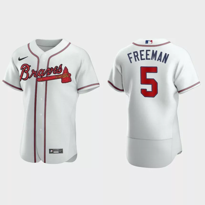 Mens Atlanta Braves #5 Freddie Freeman White Authentic Jersey