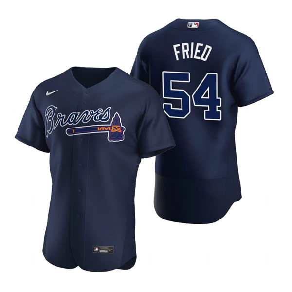 Mens Atlanta Braves #54 Max Fried Nike Navy Alternate 2nd FlexBase Jersey