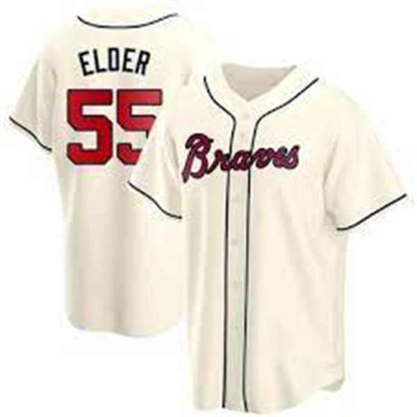Mens Atlanta Braves #55 Bryce Elder Nike Cream Alternate Cool Base Jersey