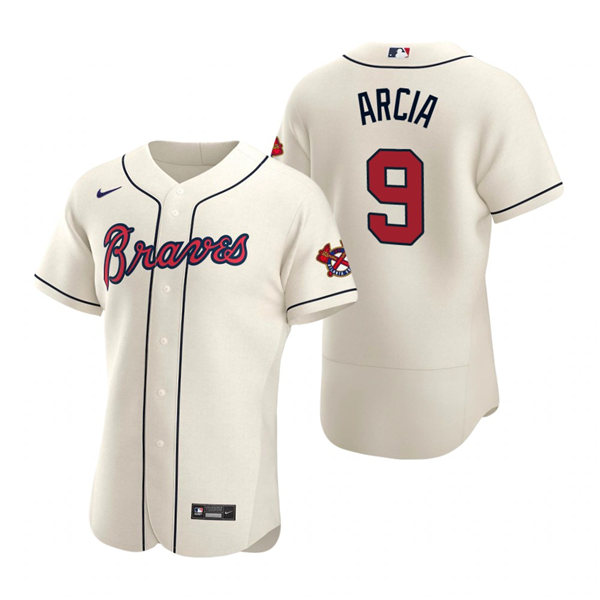 Mens Atlanta Braves #9 Orlando Arcia Nike Cream Alternate Flex Base Jersey