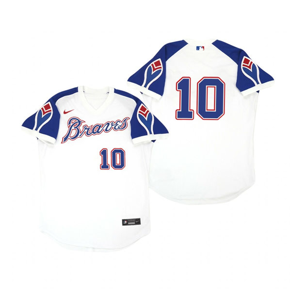Mens Atlanta Braves Retired Player #10 Chipper Jones Nike White Pullover Cooperstown Jersey