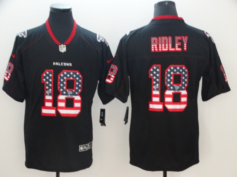 Mens Atlanta Falcons #18 Calvin Ridley Nike USA Flag Fashion Black Color Rush Limited Stitched Jersey