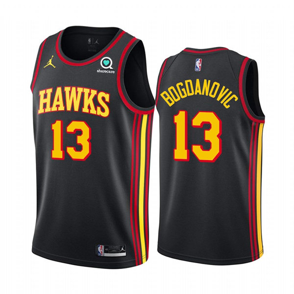 Mens Atlanta Hawks #13 Bogdan Bogdanovic 2021-22 Black Statement Edition Swingman Jersey