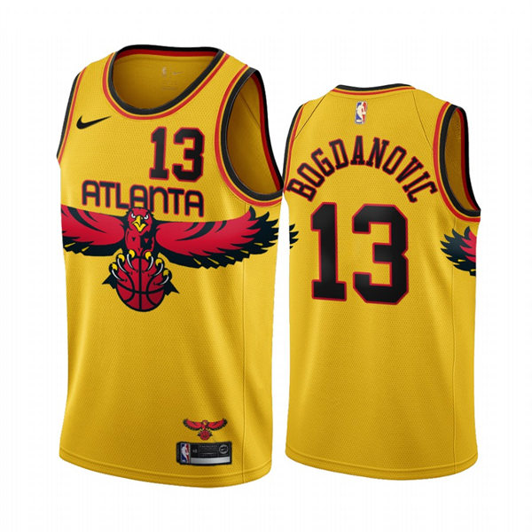 Mens Atlanta Hawks #13 Bogdan Bogdanovic Gold 2021-22 City Edition Jersey