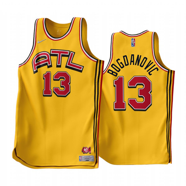 Mens Atlanta Hawks #13 Bogdan Bogdanovic Yellow 2022-23 Earned Edition Jersey