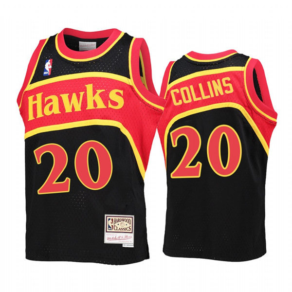 Mens Atlanta Hawks #20 John Collins Black 1986-87 Hardwood Classics Reload Jersey