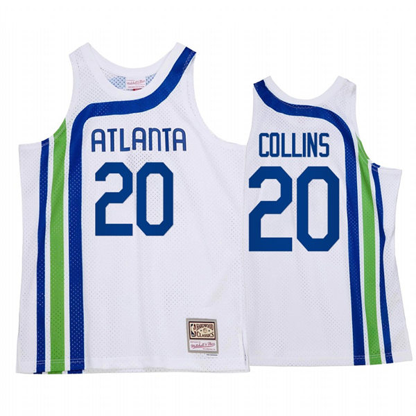 Mens Atlanta Hawks #20 John Collins White Retro 1970's Hardwood Classics Jersey