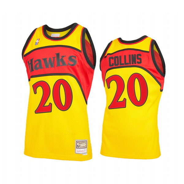 Mens Atlanta Hawks #20 John Collins Yellow Retro 1986-87 Hardwood Classics Jersey