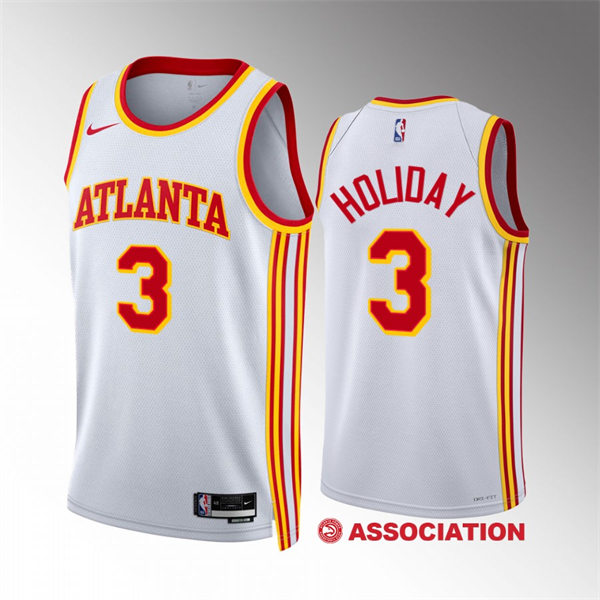 Mens Atlanta Hawks #3 Aaron Holiday 2022-23 White Association Edition Jersey