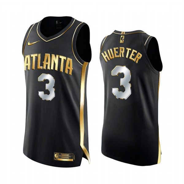 Mens Atlanta Hawks #3 Kevin Huerter 2021 Black Golden Edition Limited Jersey