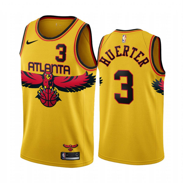 Mens Atlanta Hawks #3 Kevin Huerter Gold 2021-22 City Edition Jersey