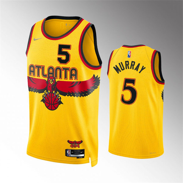 Mens Atlanta Hawks #5 Dejounte Murray Gold 2021-22 City Edition Jersey