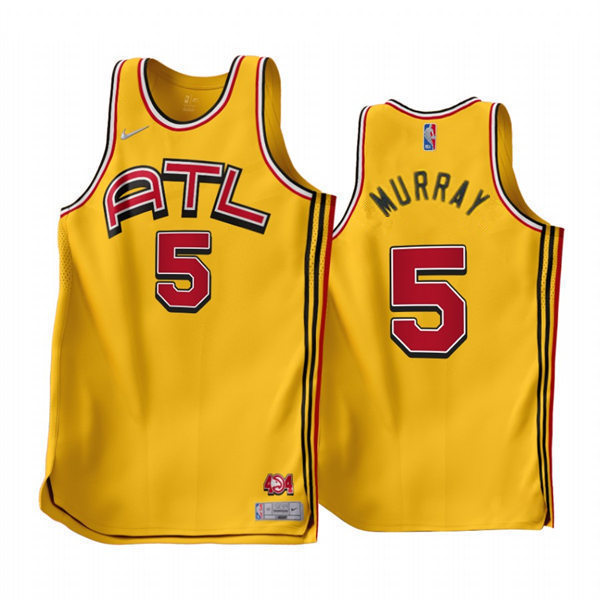 Mens Atlanta Hawks #5 Dejounte Murray Yellow 2022-23 Earned Edition Jersey