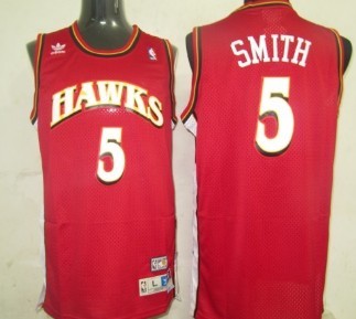 Mens Atlanta Hawks #5 Josh Smith Full Red Authentic Throwback Jersey
