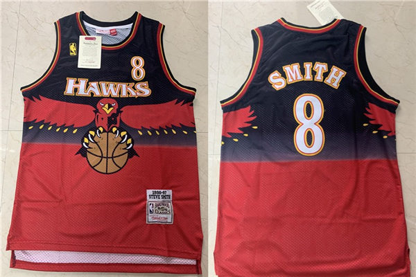 Mens Atlanta Hawks #8 Steve Smith 1996-97 Red Mitchell & Ness Hardwood Classics Throwback Jersey
